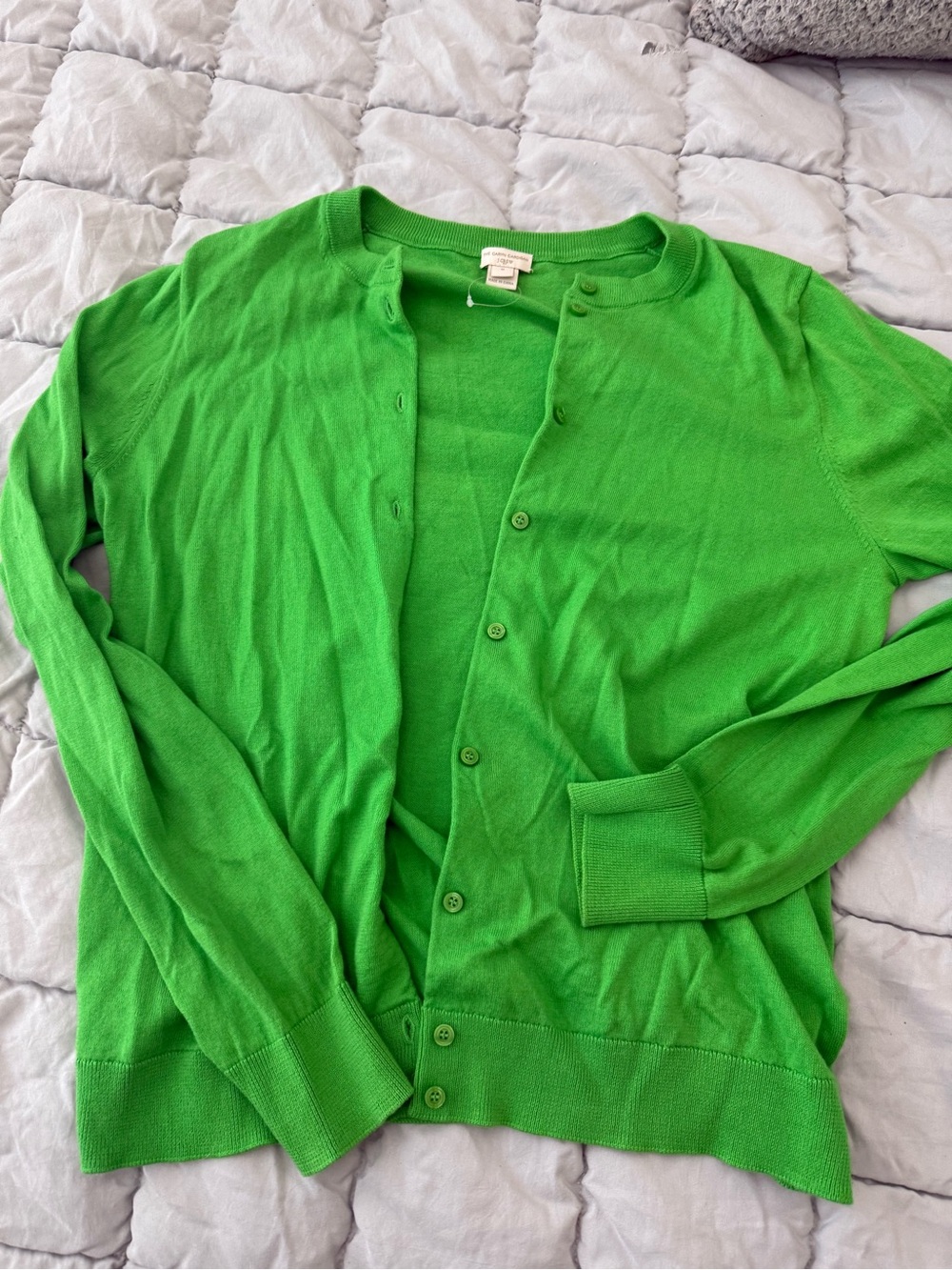 Classic Crewneck Cardigan Sweater - Bright Green